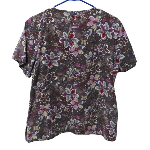 Tafford Black V-Neck Medical Scrub Top Women Sz XS Big Pockets  Floral Pattern - Picture 5 of 8